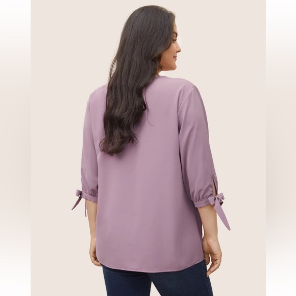 BloomChic Plus Size 3XL Plain Knotted Sleeve V Neck Blouse us22-24 - Picture 2 of 6